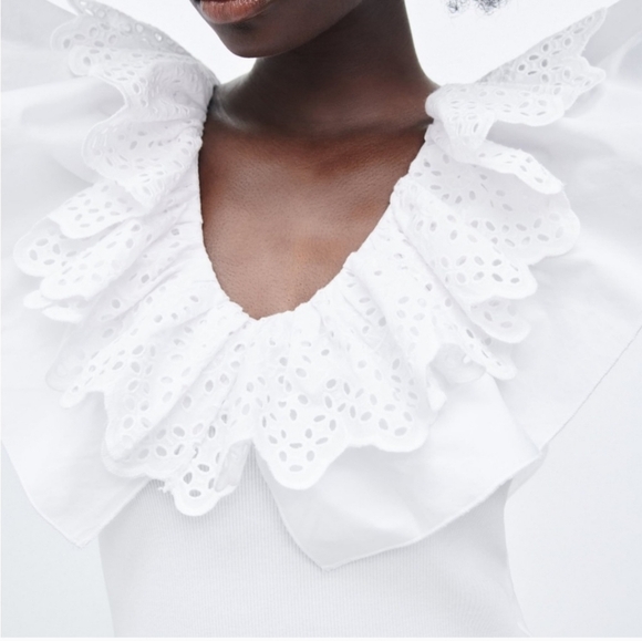 Zara White Eyelet Lace Ruffle Ribbed Mini Dress New Bodycon Size Medium Coquette - Picture 4 of 15